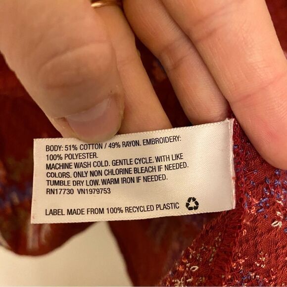 Knox rose red Balloon Long Sleeve Embroidered boho tassel oversized Dress -S - Picture 6 of 13